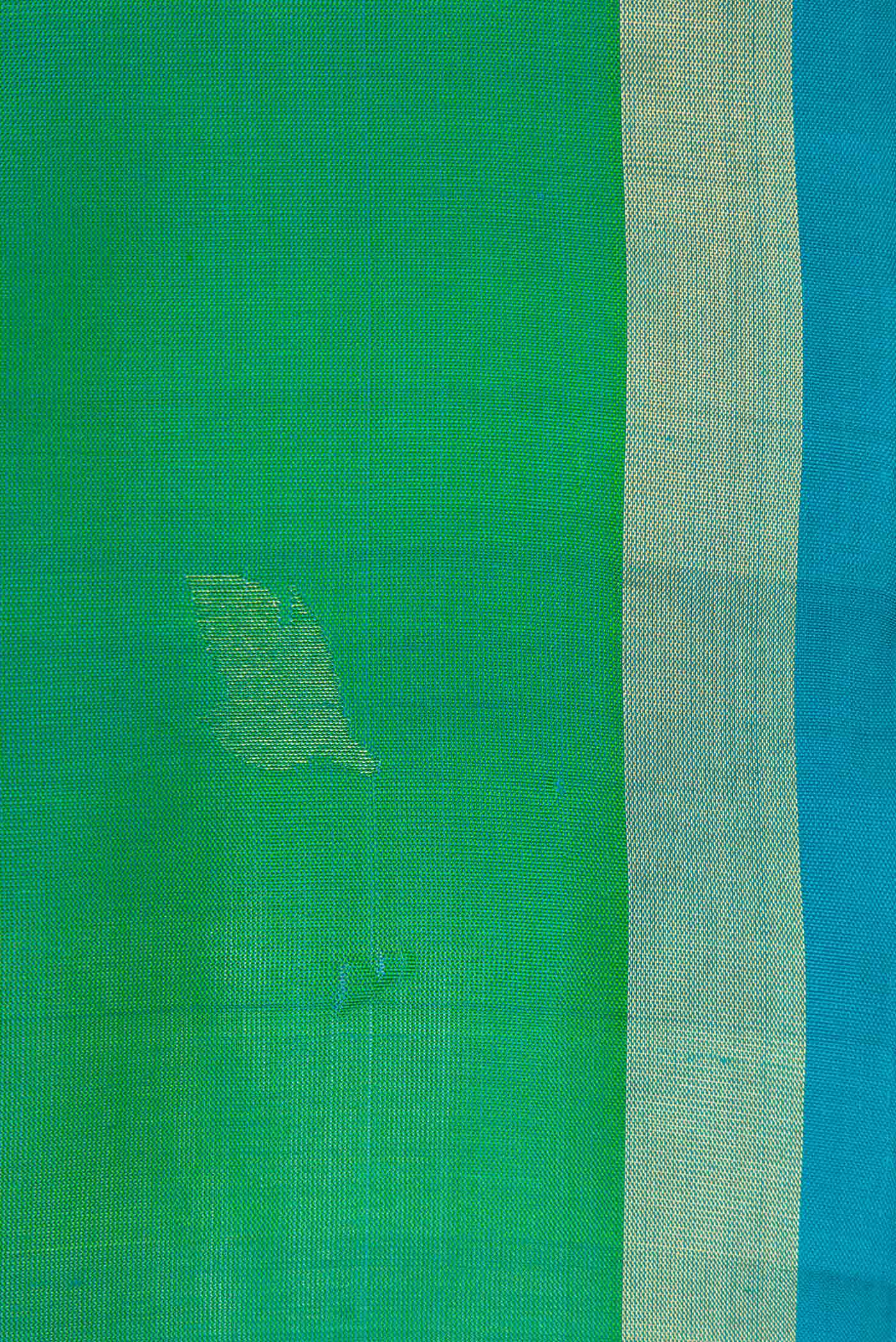 Border image of Green Dual Tone Uppada Silk Saree with Zari Butta on the body and Zari Border. 
