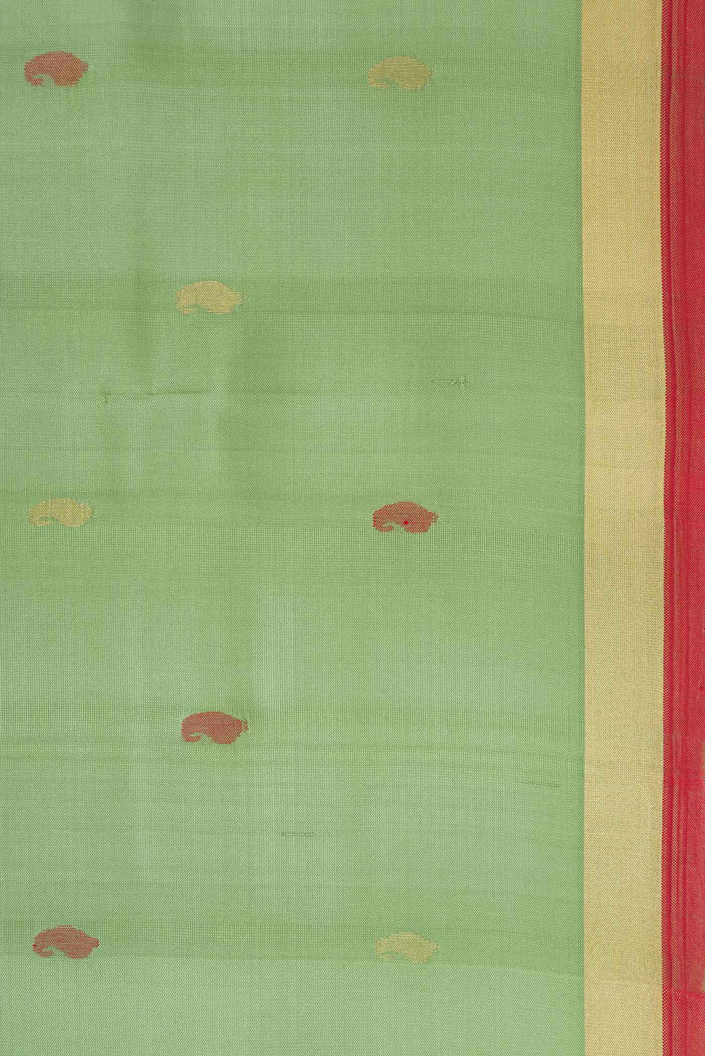 Border image of Green Dual Tone Uppada Silk Saree with Zari And Thread Butta on the body and Zari Border. 