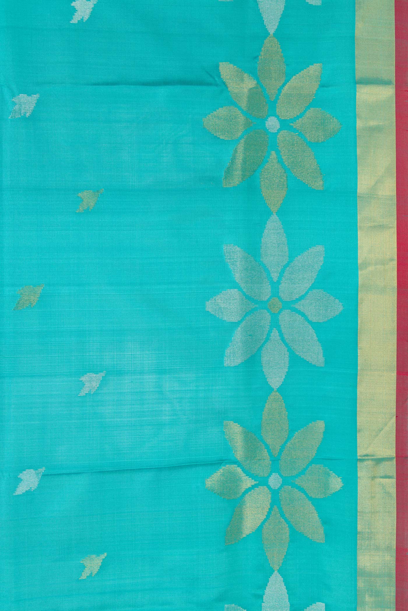 Border image of Sky Blue Dual Tone Uppada Silk Saree with Zari Butta on the body and Zari Border. 