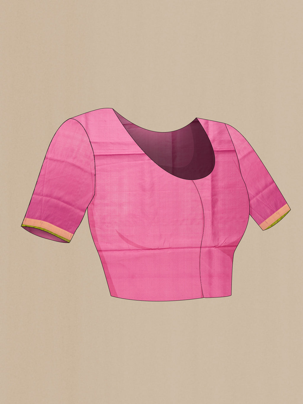 Close up image of the blouse of Pink Dual Tone Uppada Silk Saree with Zari And Thread Butta on the body and Zari Border. 