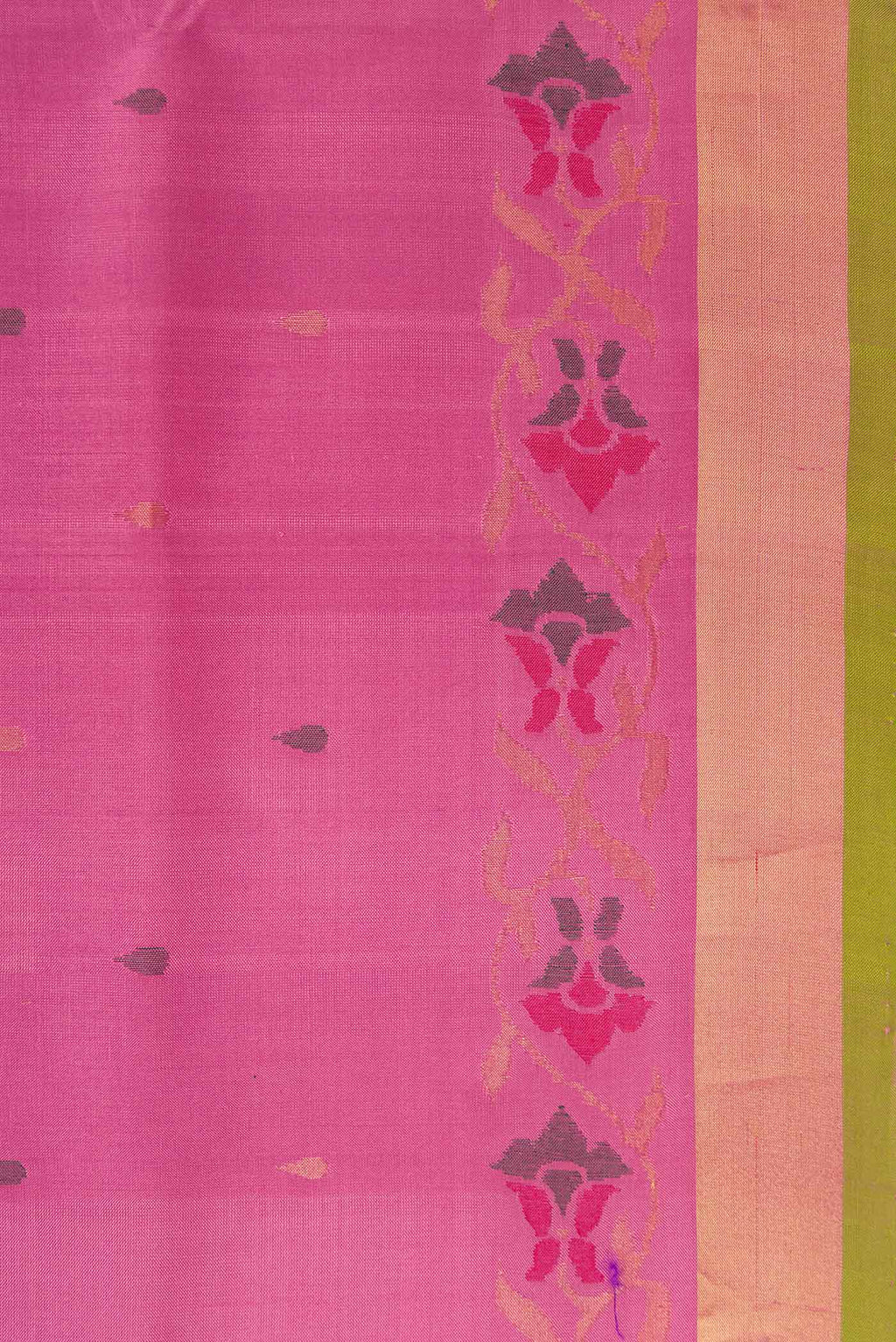 Border image of Pink Dual Tone Uppada Silk Saree with Zari And Thread Butta on the body and Zari Border. 