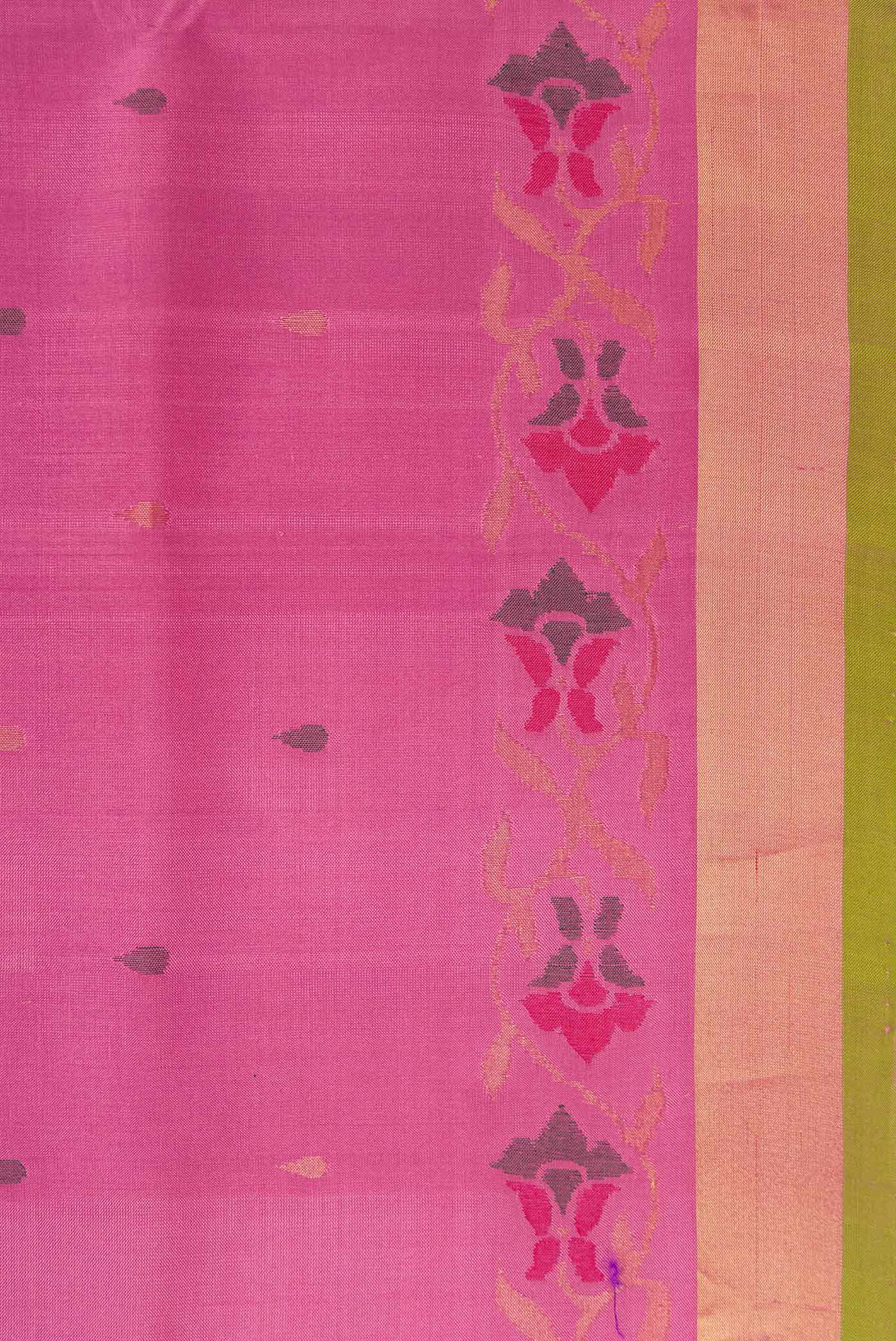 Border image of Pink Dual Tone Uppada Silk Saree with Zari And Thread Butta on the body and Zari Border. 