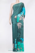 Green Dual Tone Crepe Saree with Printed design on the body and Plain Border.  displayed on a mannequin