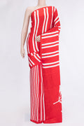 Red Dual Tone Mysore Crepe Saree with Printed design on the body and Without Border.  displayed on a mannequin