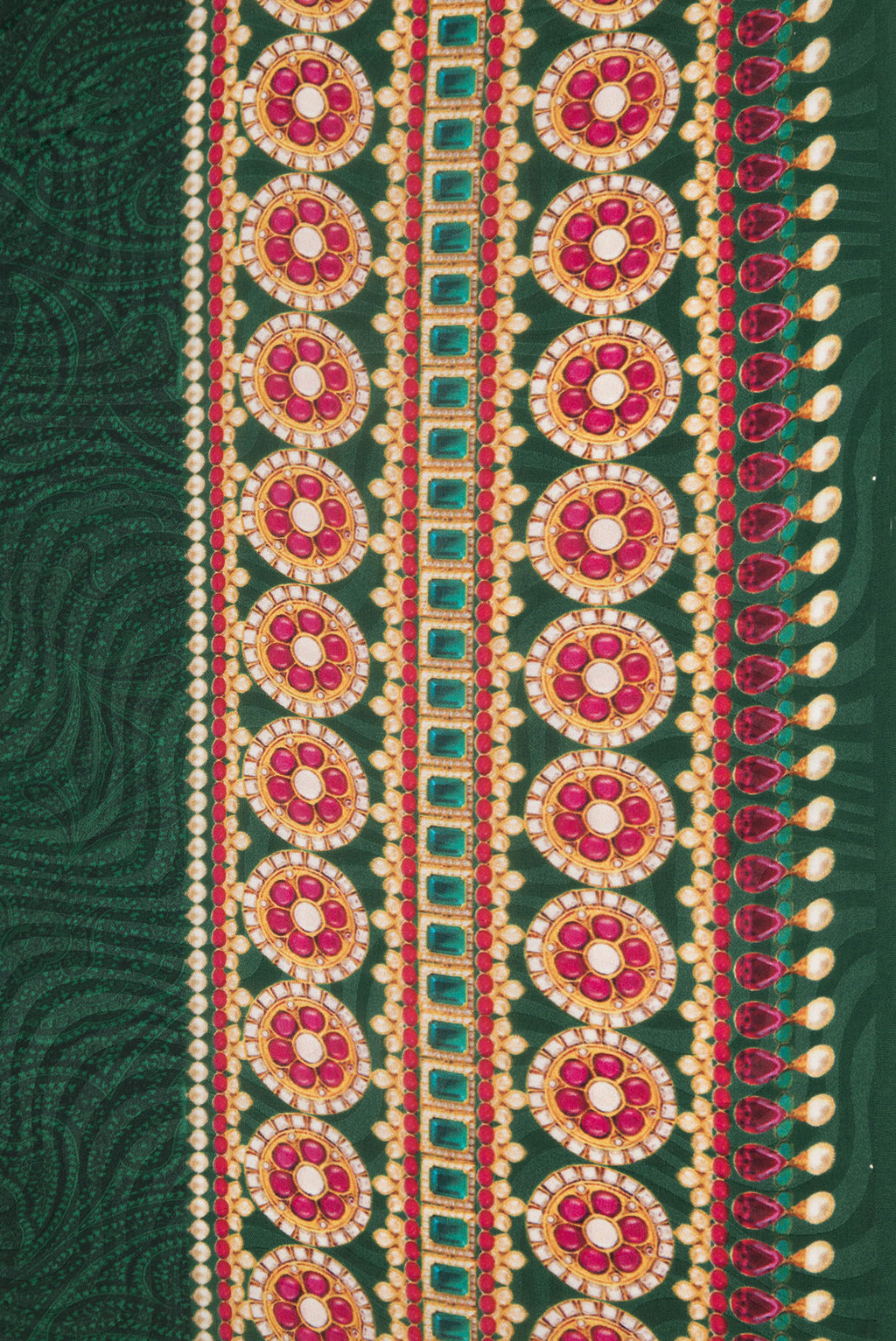 Border image of Bottle Green Dual Tone Mysore Crepe Saree with Printed design on the body and Printed Border. 