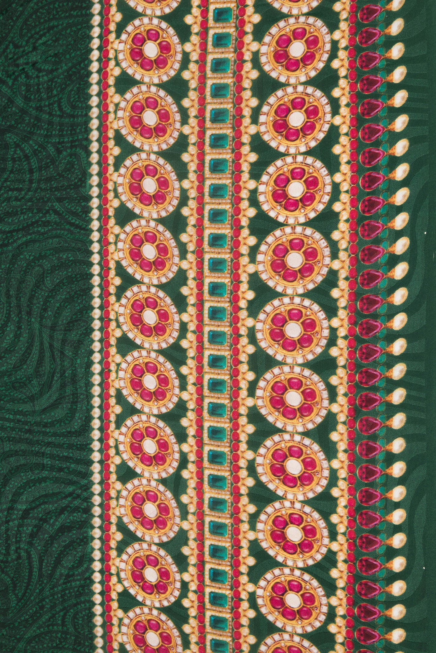 Border image of Bottle Green Dual Tone Mysore Crepe Saree with Printed design on the body and Printed Border. 