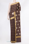 Brown Dual Tone Mysore Silk Saree with Checked design on the body and Zari Border.  displayed on a mannequin