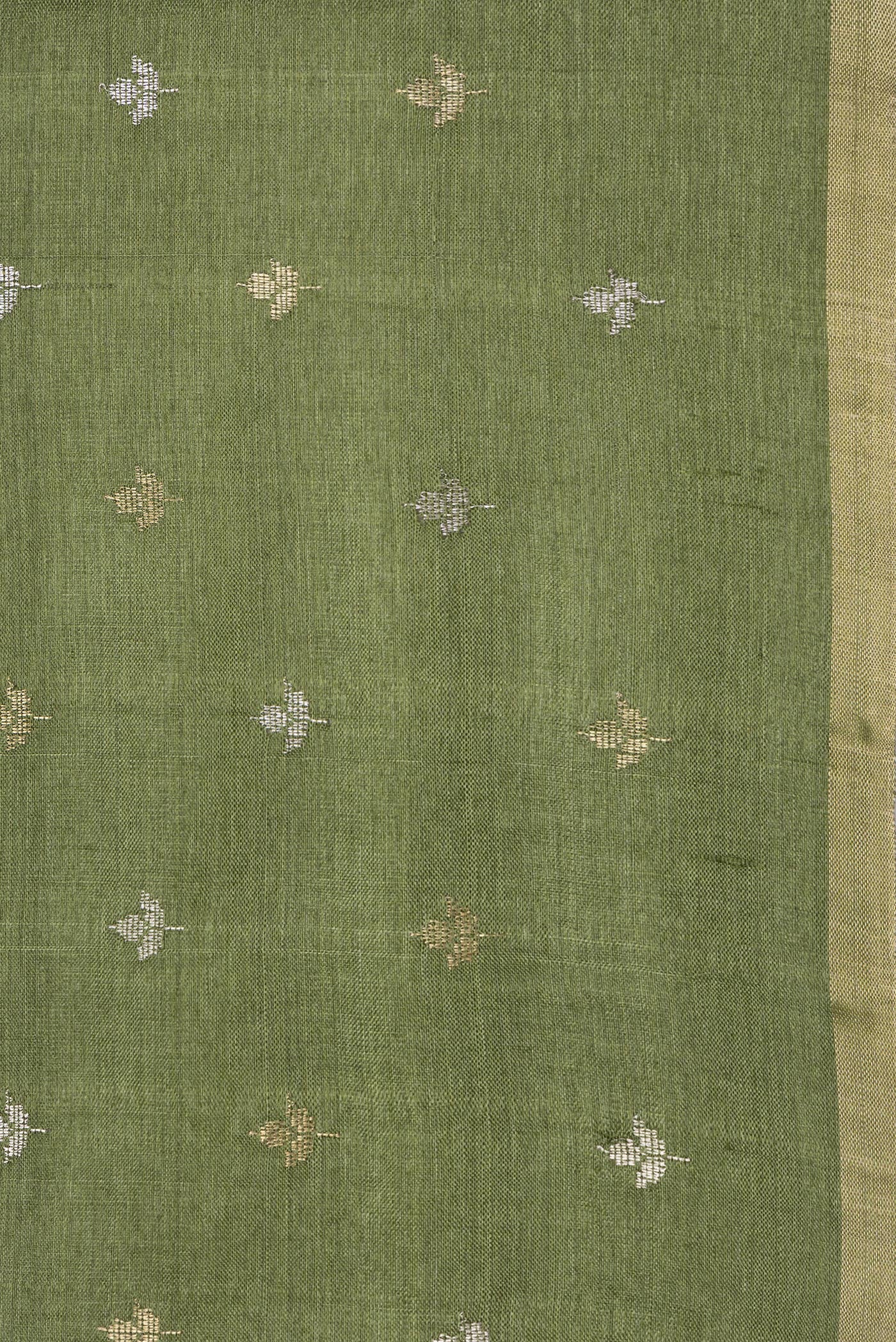 Border image of Mehandi Green Dual Tone Tussar Silk Saree with Zari Butta on the body and Zari Border. 
