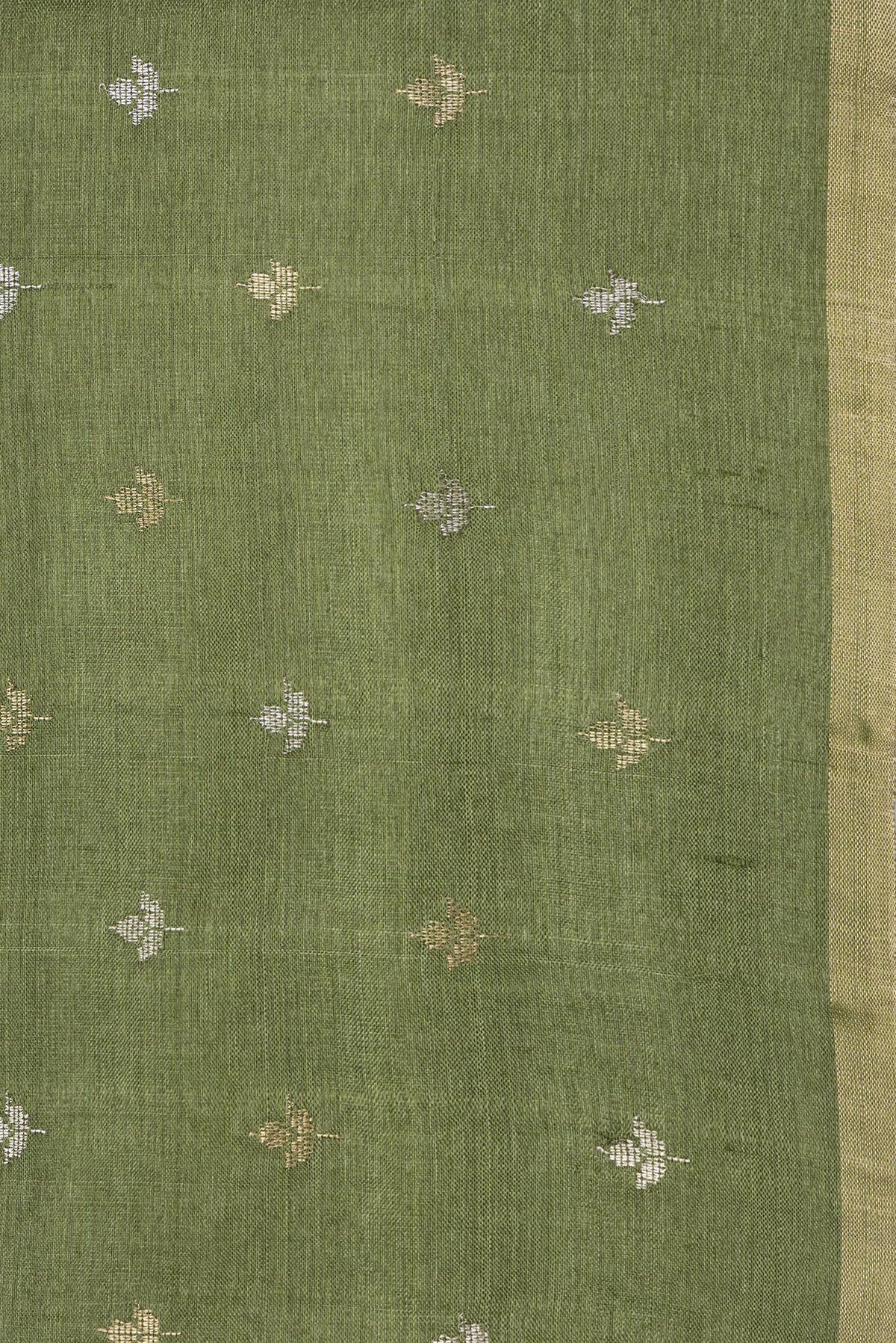 Border image of Mehandi Green Dual Tone Tussar Silk Saree with Zari Butta on the body and Zari Border. 