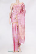 Pink Dual Tone Tussar Silk Saree with Checked design on the body and Zari Border.  displayed on a mannequin