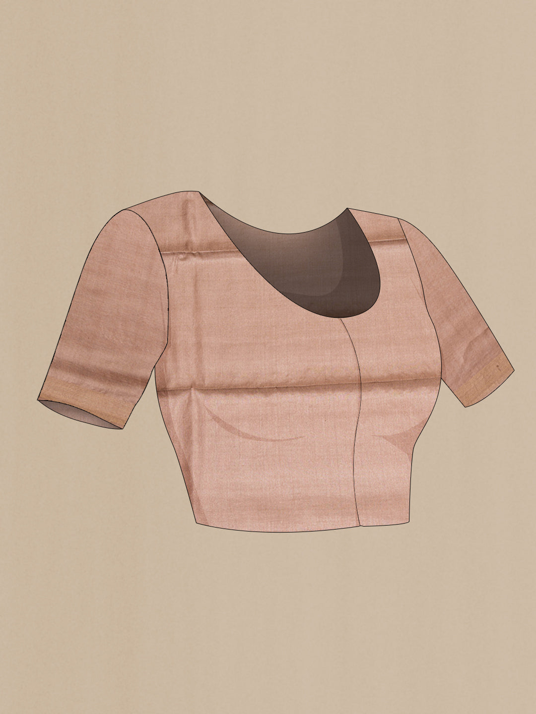 Close up image of the blouse of Brown Dual Tone Tussar Silk Saree with Checked design on the body and Zari Border. 