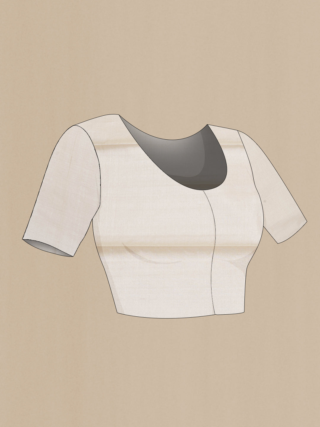 Close up image of the blouse of Off White Tussar Silk Saree with Zari Butta on the body and Without Border. 