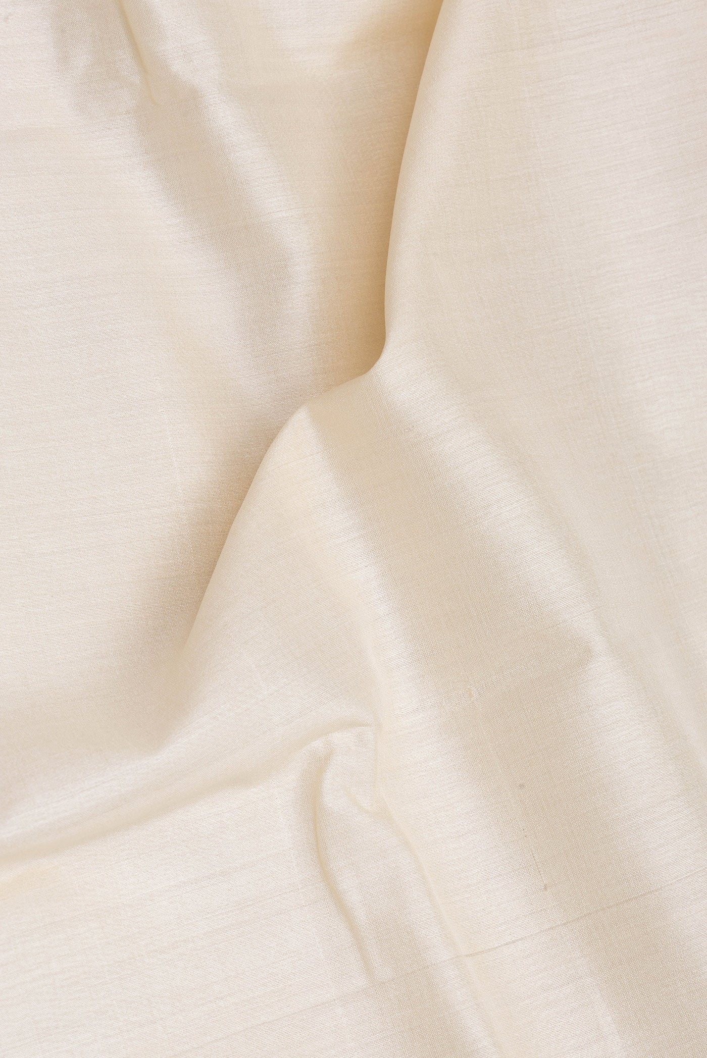 Close up of Beige Tussar Silk Saree with Checked design on the body and Zari Border.  displaying folds