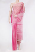 Pink Dual Tone Tussar Silk Saree with Embroidery on the body and Without Border.  displayed on a mannequin