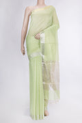 Pista Green Dual Tone Tussar Silk Saree with Checked design on the body and Zari Border.  displayed on a mannequin