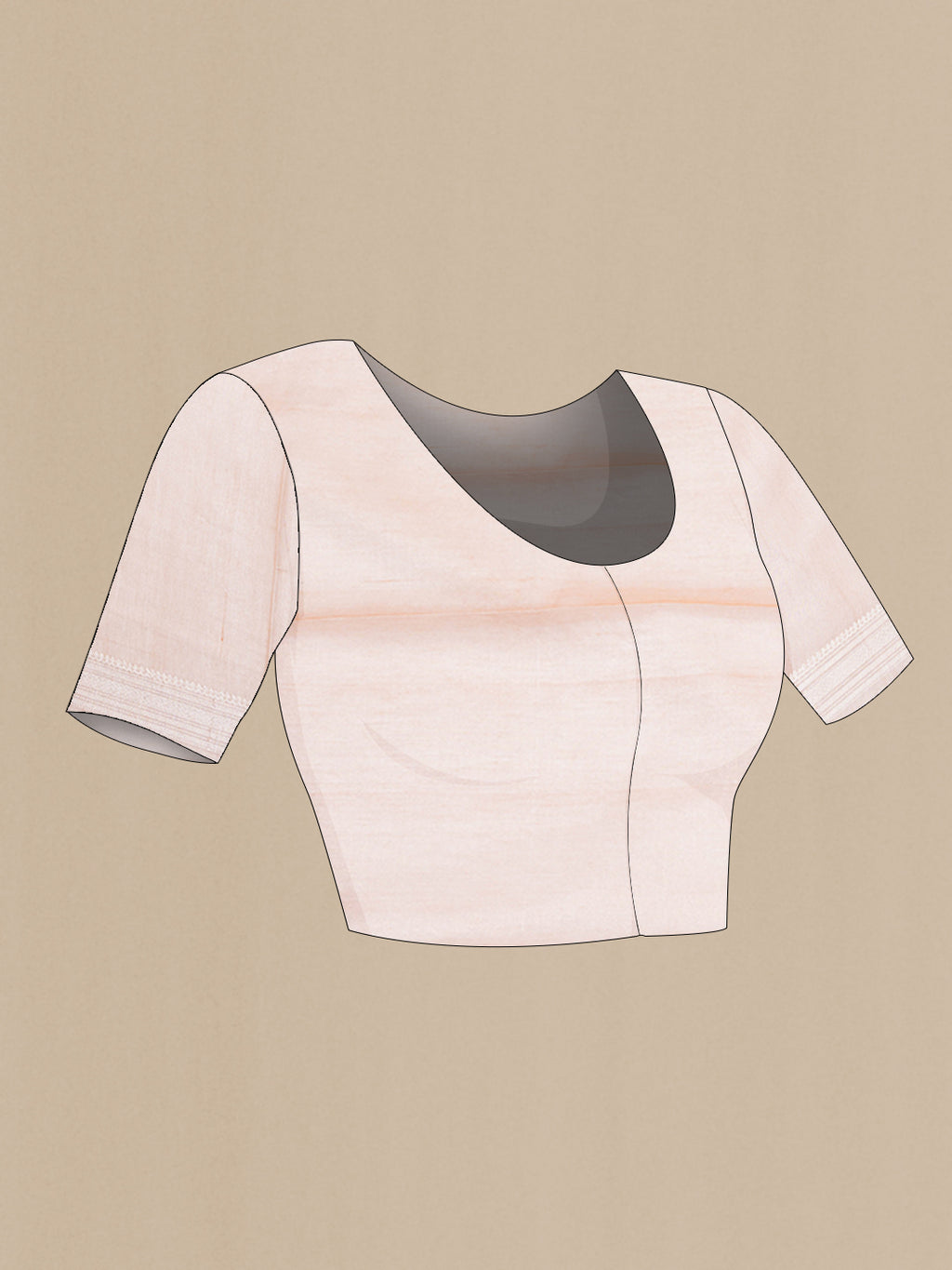 Close up image of the blouse of Peach Dual Tone Tussar Silk Saree with Checked design on the body and Zari Border. 