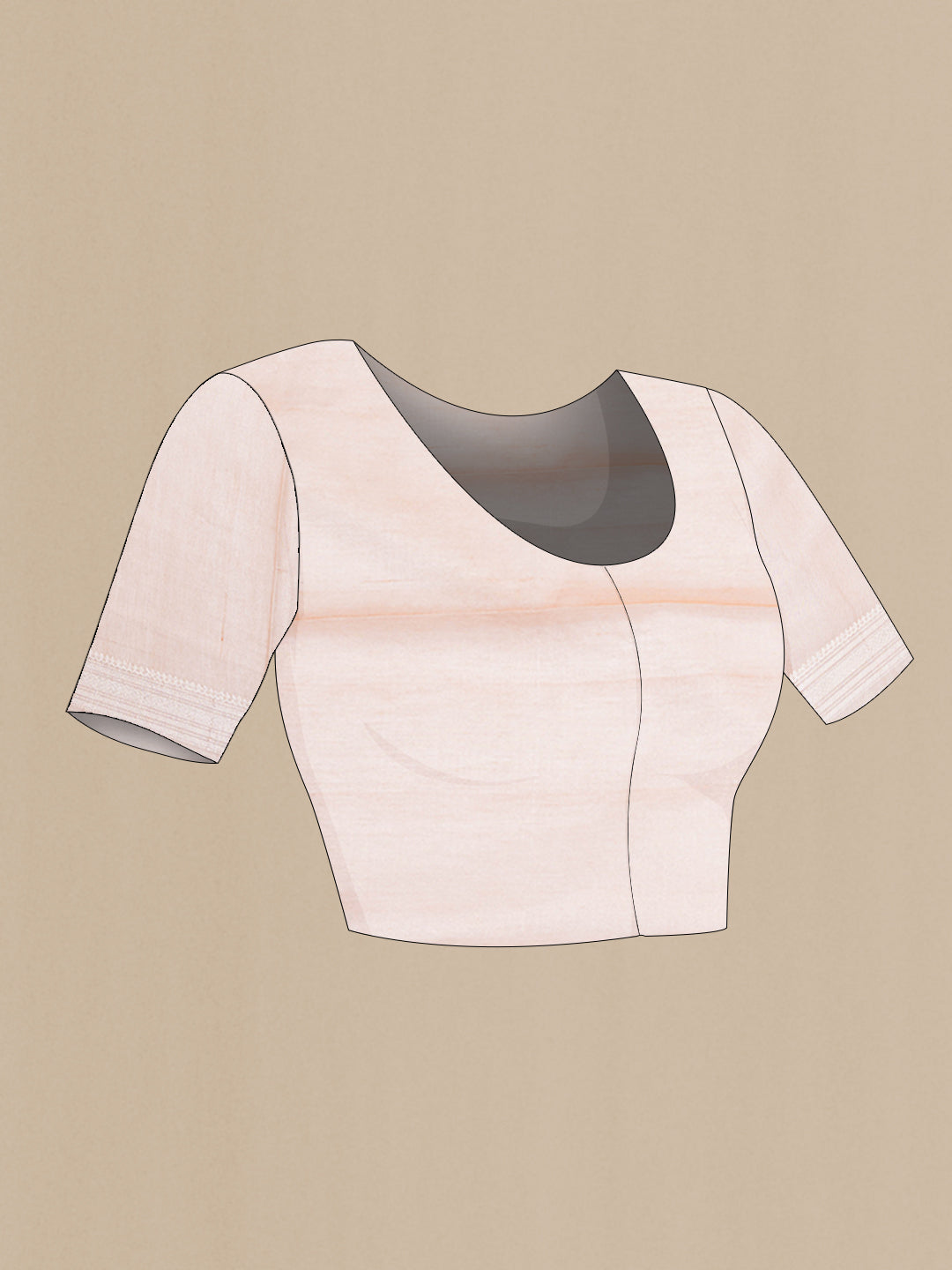 Close up image of the blouse of Peach Dual Tone Tussar Silk Saree with Checked design on the body and Zari Border. 