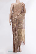 Brown Dual Tone Tussar Saree with Zari Butta on the body and Zari Border.  displayed on a mannequin