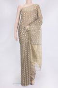 Mehandi Green Dual Tone Tussar Silk Saree with Zari Butta on the body and Thin Zari Line.  displayed on a mannequin