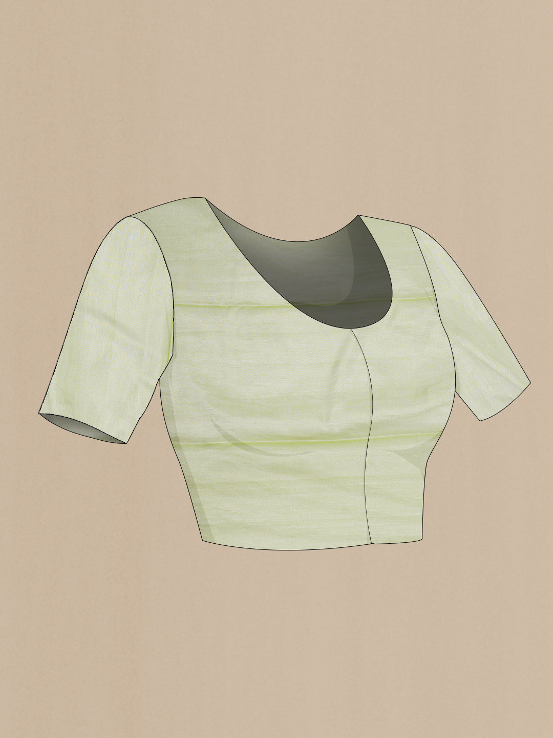 Close up image of the blouse of Pista Green Dual Tone Chanderi Silk Saree with Stripes on the body and Thin Zari Line. 