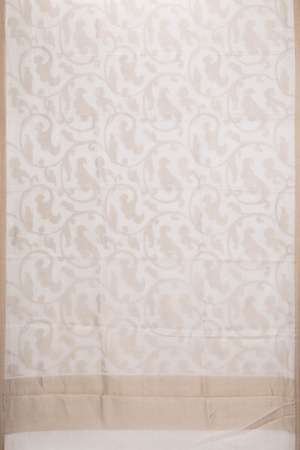 Flat view of Beige Dual Tone Chanderi Silk Saree with Zari Brocade on the body and Zari Border. 