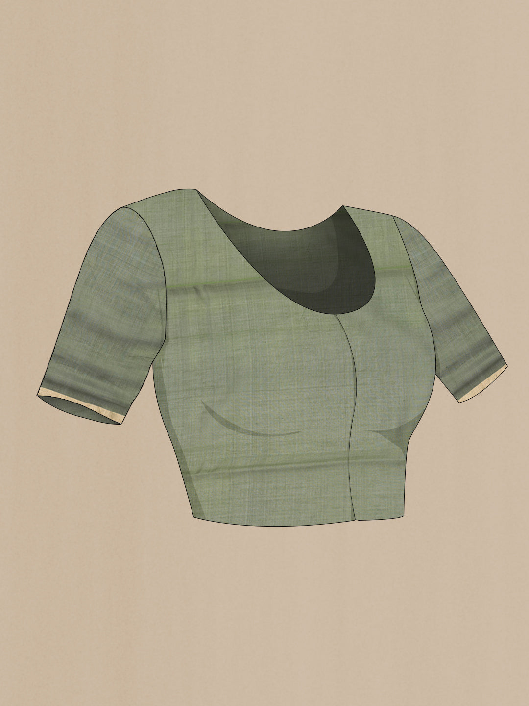 Close up image of the blouse of Green Dual Tone Tussar Silk Saree with Checked design on the body and Zari Border. 