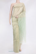 Pista Green Tussar Silk Saree with Stripes on the body and Thin Zari Line.  displayed on a mannequin