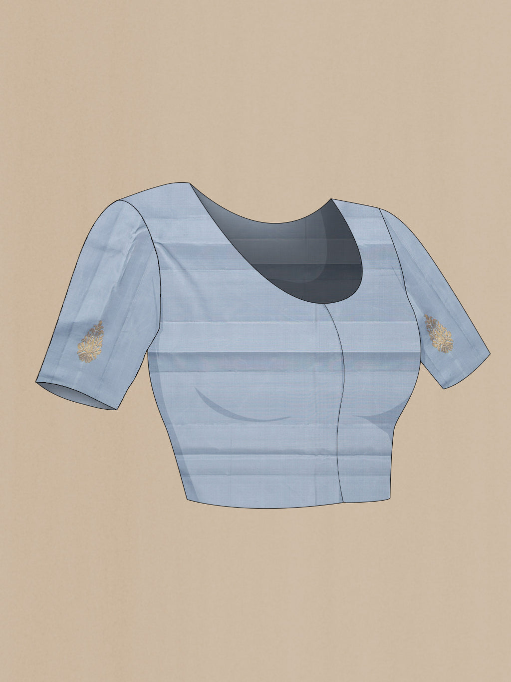 Close up image of the blouse of Black Dual Tone Kanchipuram Silk Saree with Zari Butta on the body and Without Border