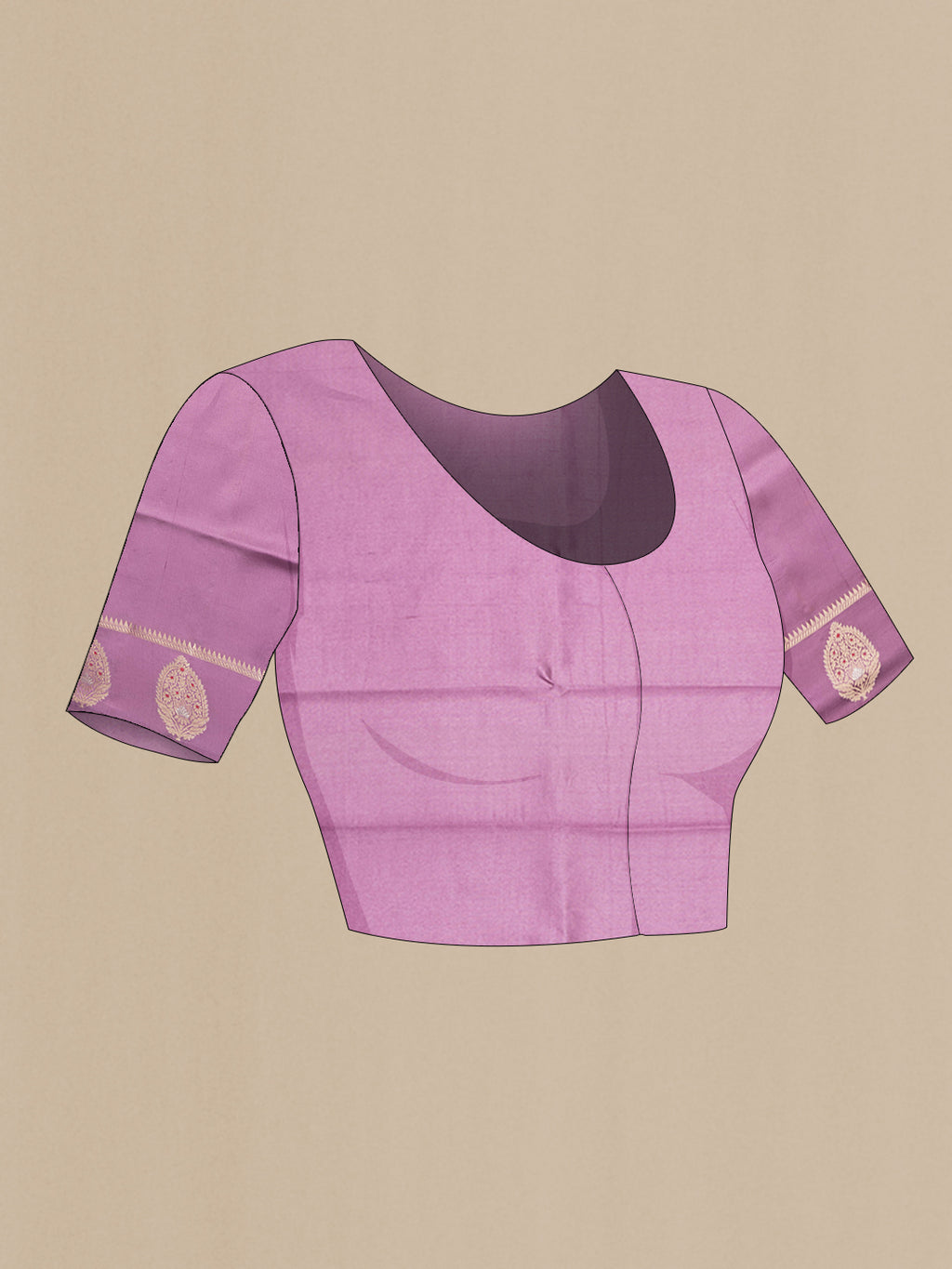Close up image of the blouse of Mustard Dual Tone Tussar Silk Saree with Zari Butta on the body and Fancy Border. 