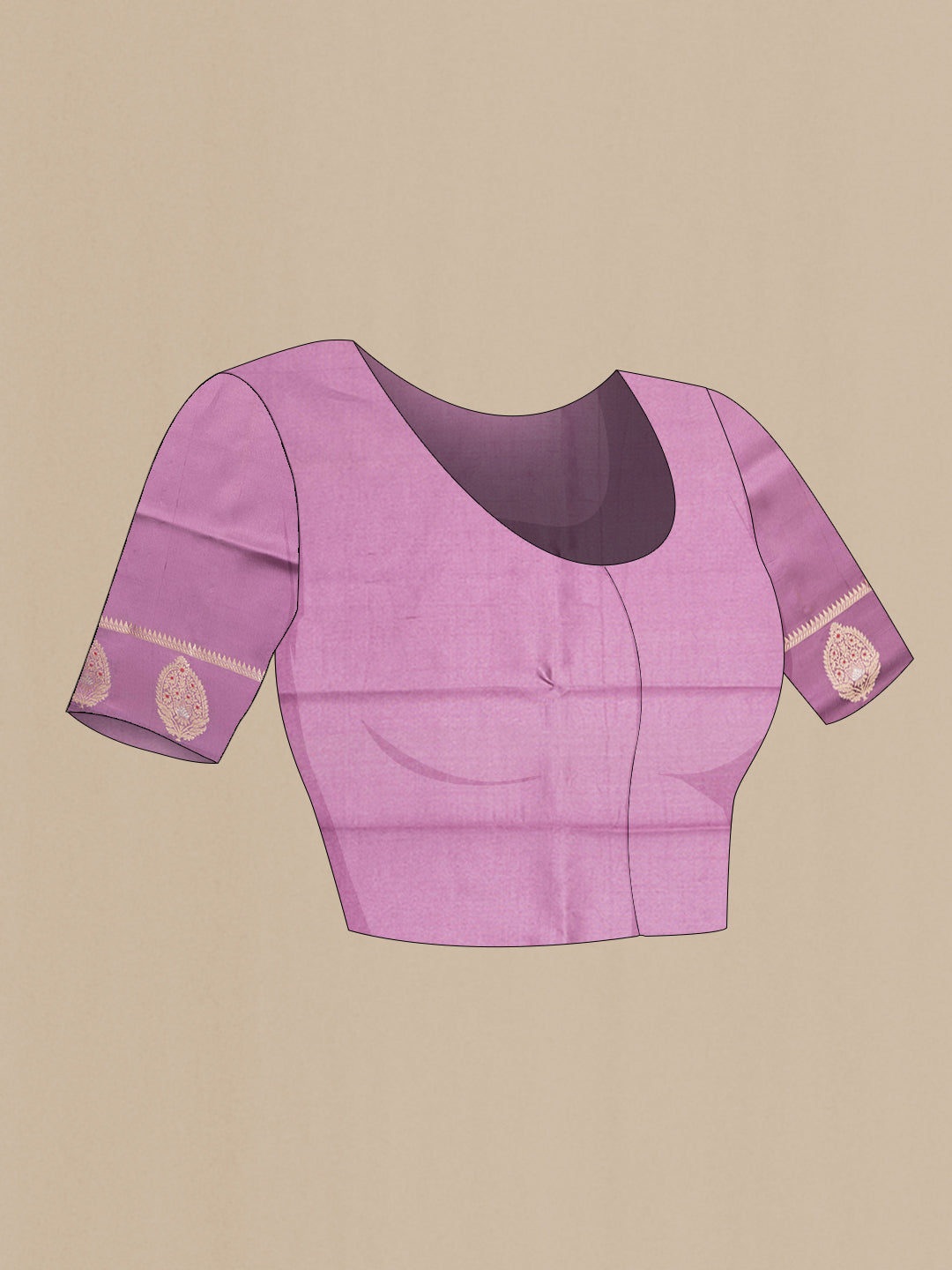 Close up image of the blouse of Mustard Dual Tone Tussar Silk Saree with Zari Butta on the body and Fancy Border. 
