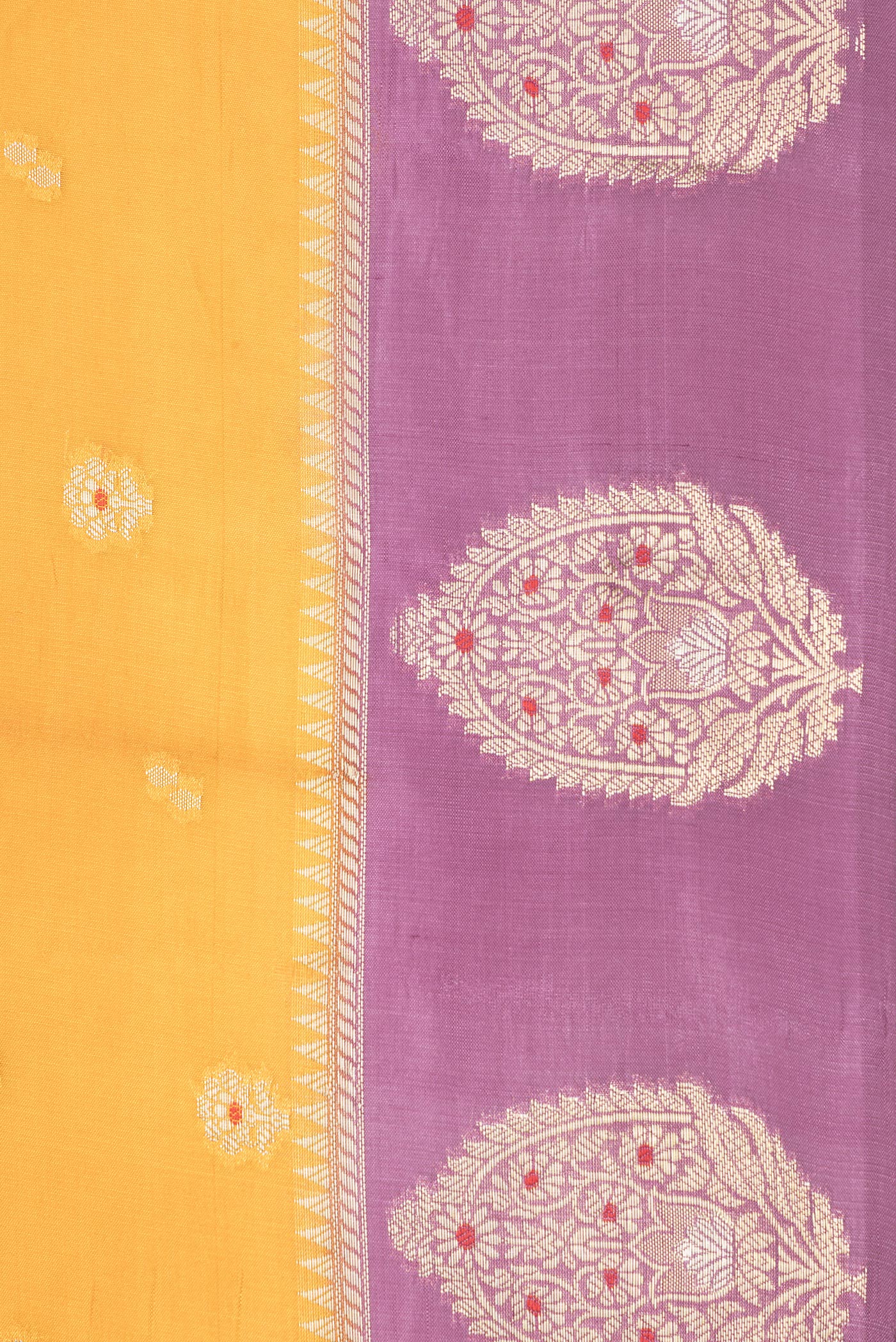 Border image of Mustard Dual Tone Tussar Silk Saree with Zari Butta on the body and Fancy Border. 
