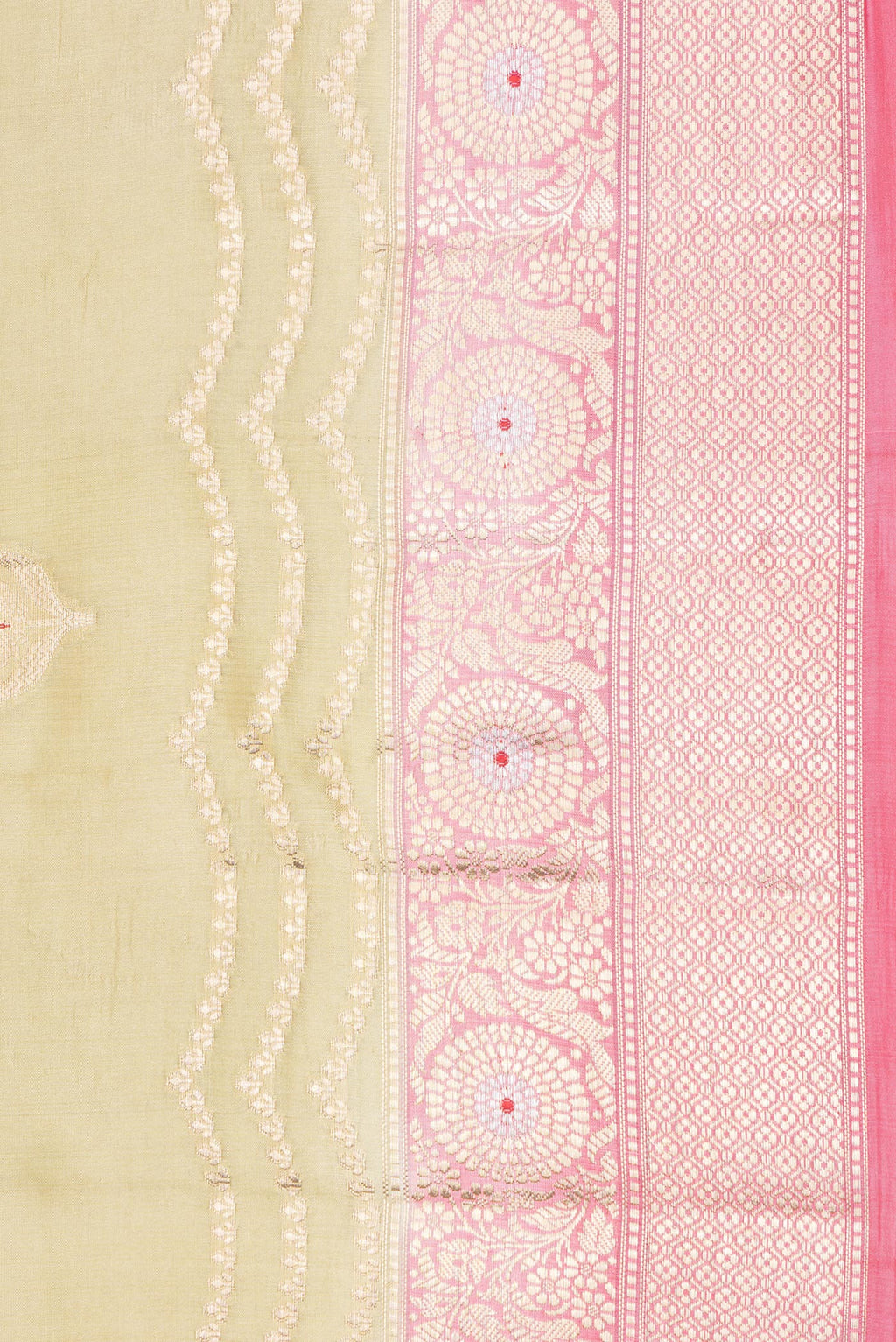 Border image of Beige Dual Tone Tussar Silk Saree with Zari Butta on the body and Zari Border. 