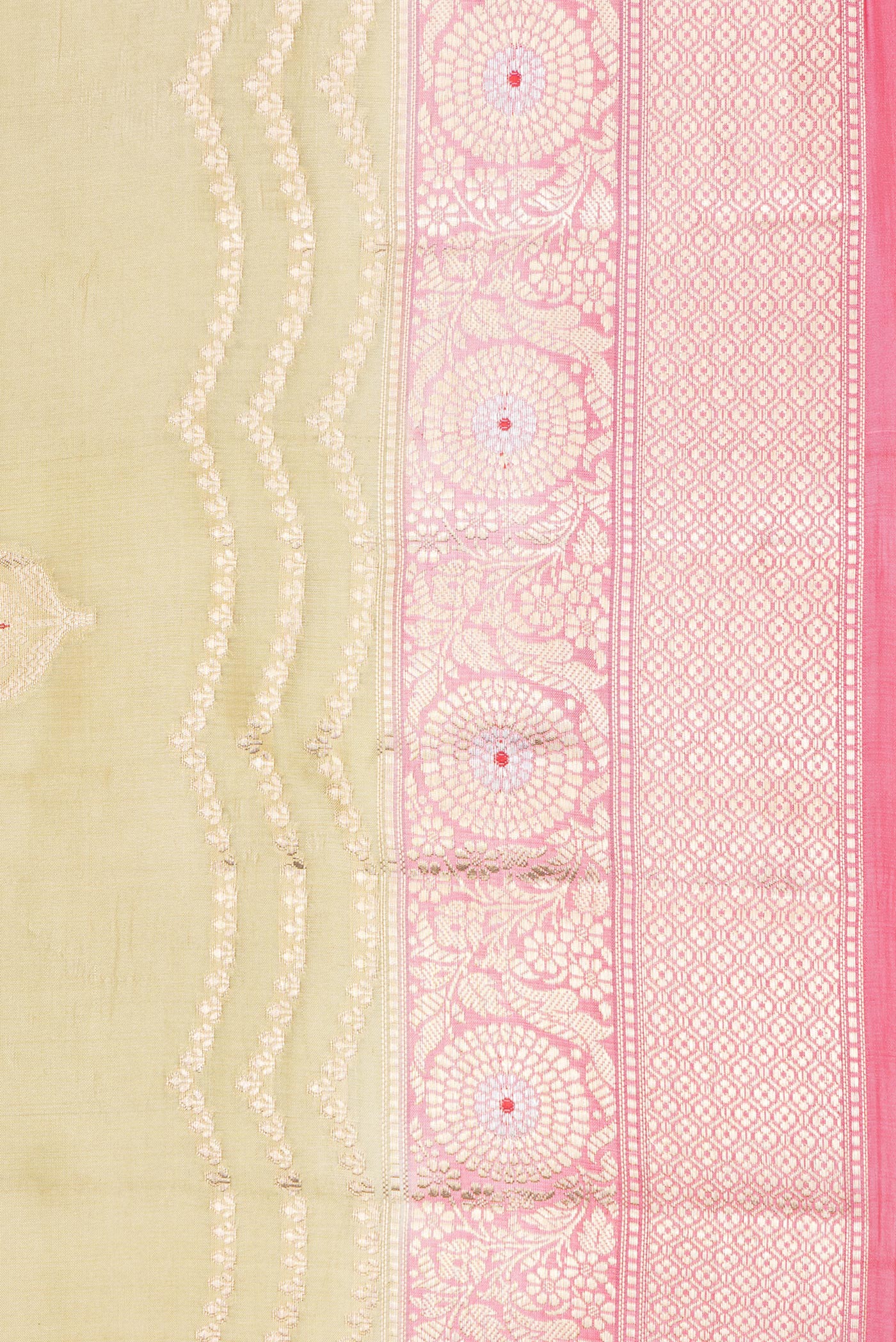 Border image of Beige Dual Tone Tussar Silk Saree with Zari Butta on the body and Zari Border. 