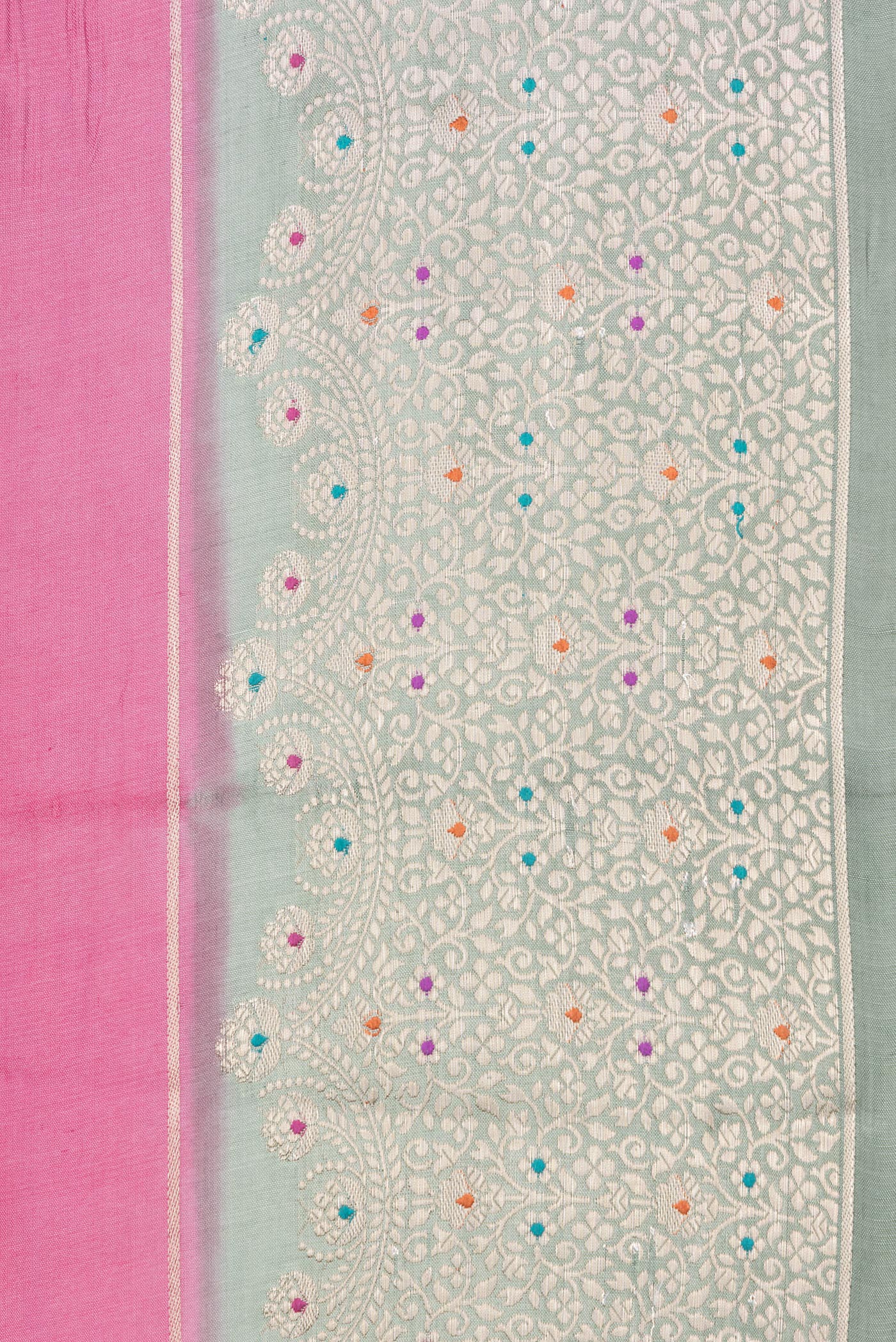 Border image of Pink Dual Tone Tussar Silk Saree with Zari Butta on the body and Fancy Border. 