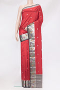 Red Dual Tone Tussar Silk Saree with Zari Butta on the body and Fancy Border.  displayed on a mannequin