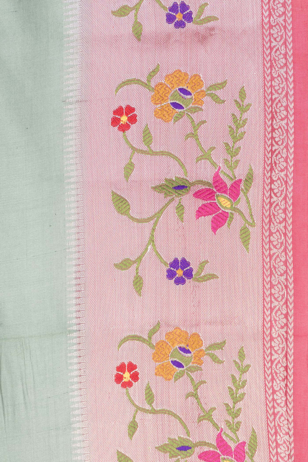 Border image of Pure Silk Light Green Dual Tone Tussar Saree with Zari Butta on the body and Fancy Border. 