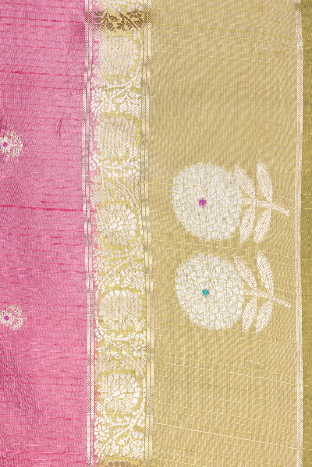 Border image of Pure Silk Pink Dual Tone Tussar Saree with Zari Butta on the body and Fancy Border. 