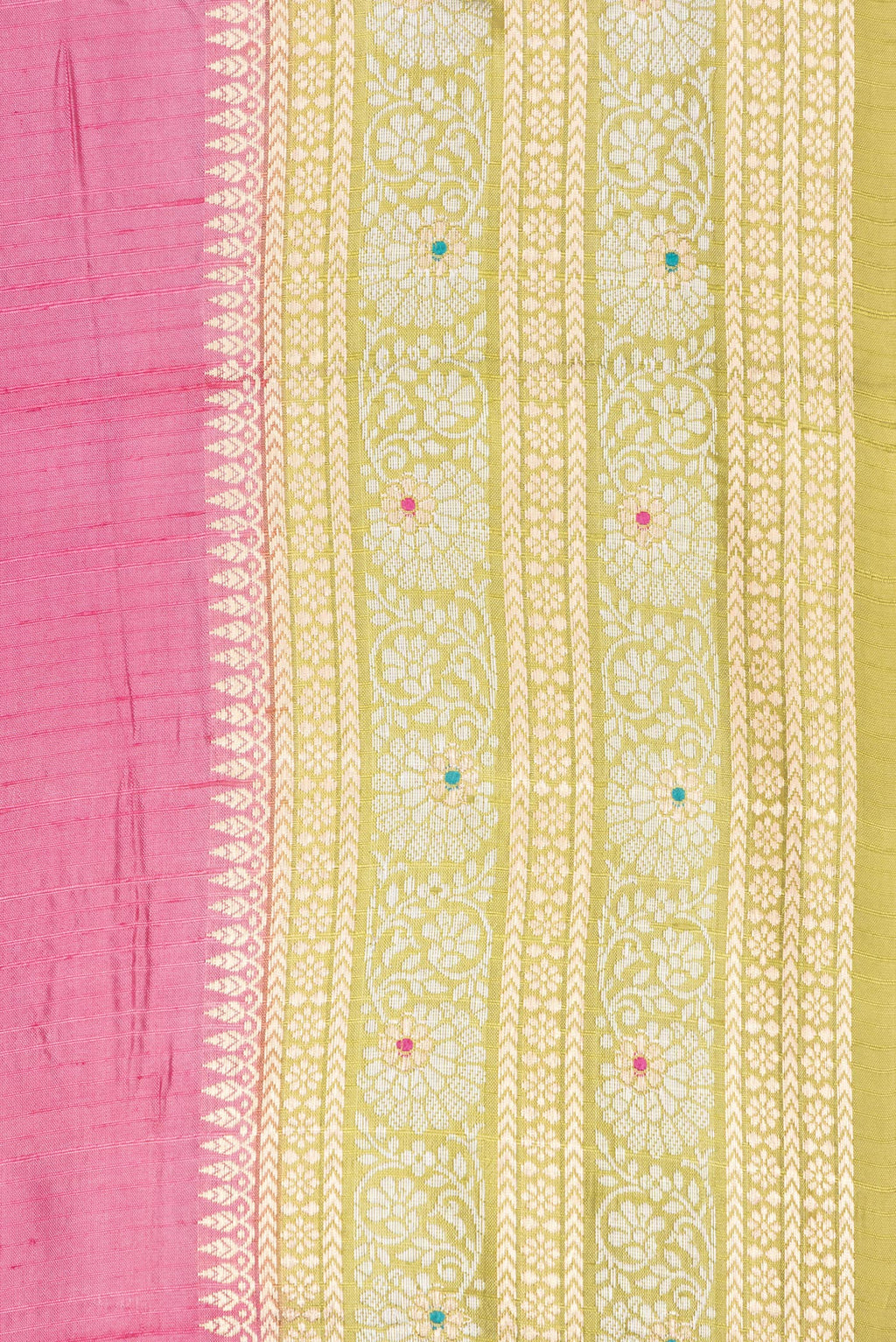 Border image of Pure Silk Rose pink Dual Tone Tussar Saree with Zari Butta on the body and Fancy Border. 