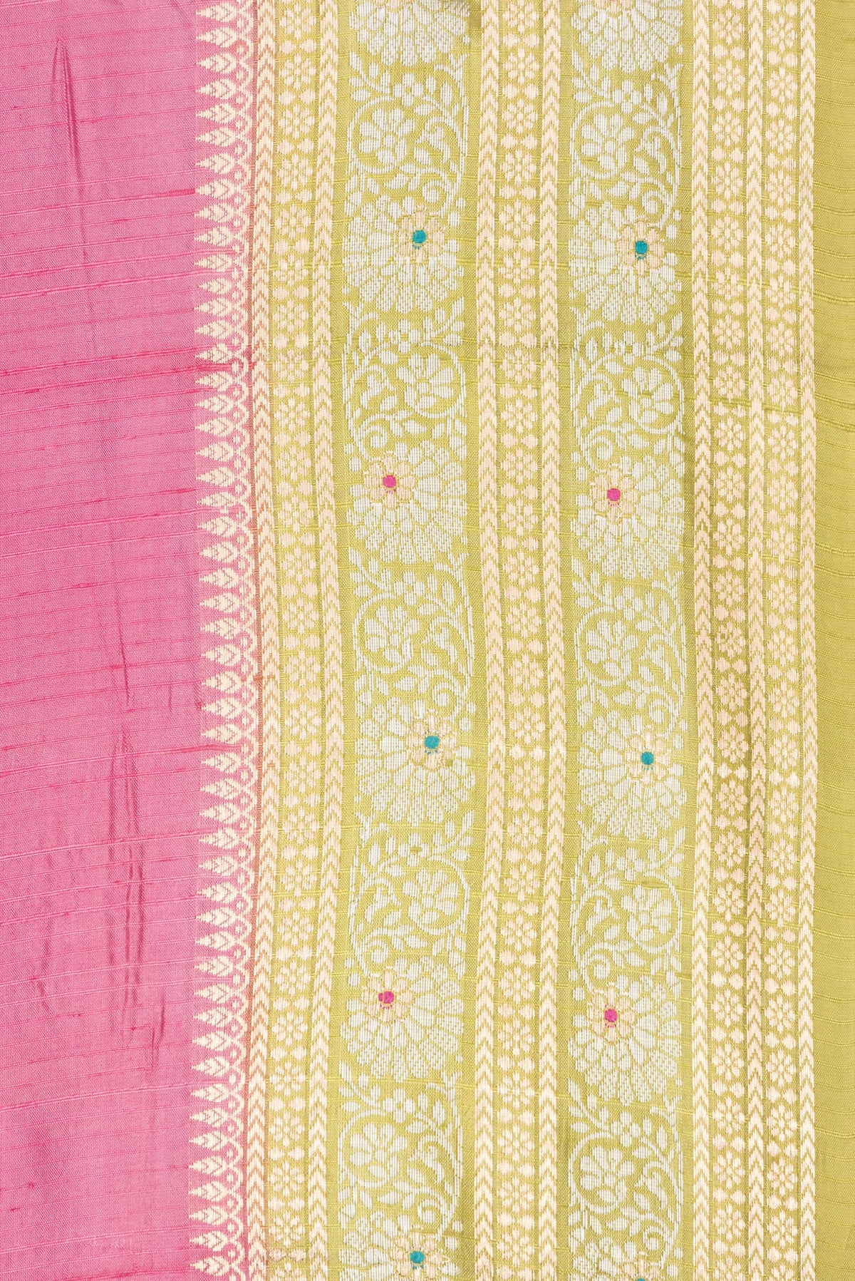 Border image of Pure Silk Rose pink Dual Tone Tussar Saree with Zari Butta on the body and Fancy Border. 