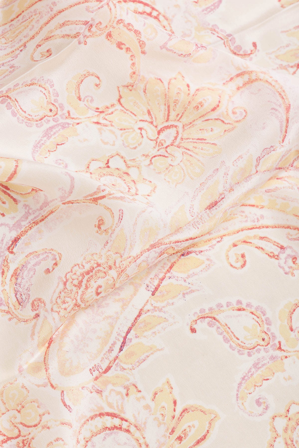 Close up of Sandal Dual Tone Mysore Crepe Saree with Printed design on the body and Without Border.  displaying folds