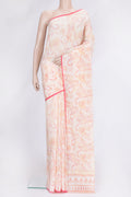 Sandal Dual Tone Mysore Crepe Saree with Printed design on the body and Without Border.  displayed on a mannequin