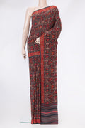 Grey Dual Tone Crepe Saree with Printed design on the body and Printed Border.  displayed on a mannequin