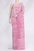 Pink Dual Tone Mysore Crepe Saree with Printed design on the body and Without Border.  displayed on a mannequin