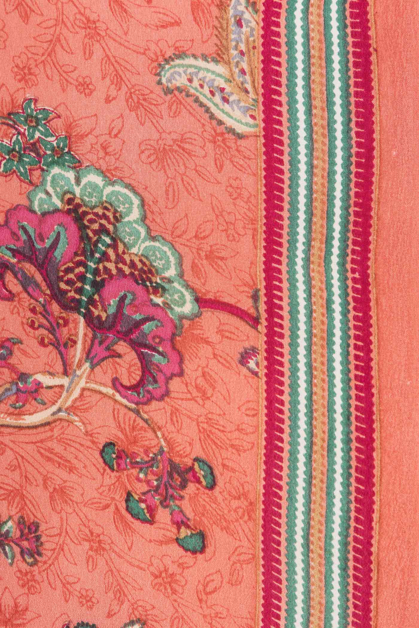 Border image of Peach Dual Tone Mysore Crepe Saree with Printed design on the body and Printed Border. 