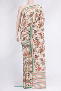 Beige Dual Tone Mysore Crepe Saree with Printed design on the body and Printed Border.  displayed on a mannequin
