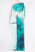 Pista Green Dual Tone Crepe Saree with Printed design on the body and Plain Border.  displayed on a mannequin