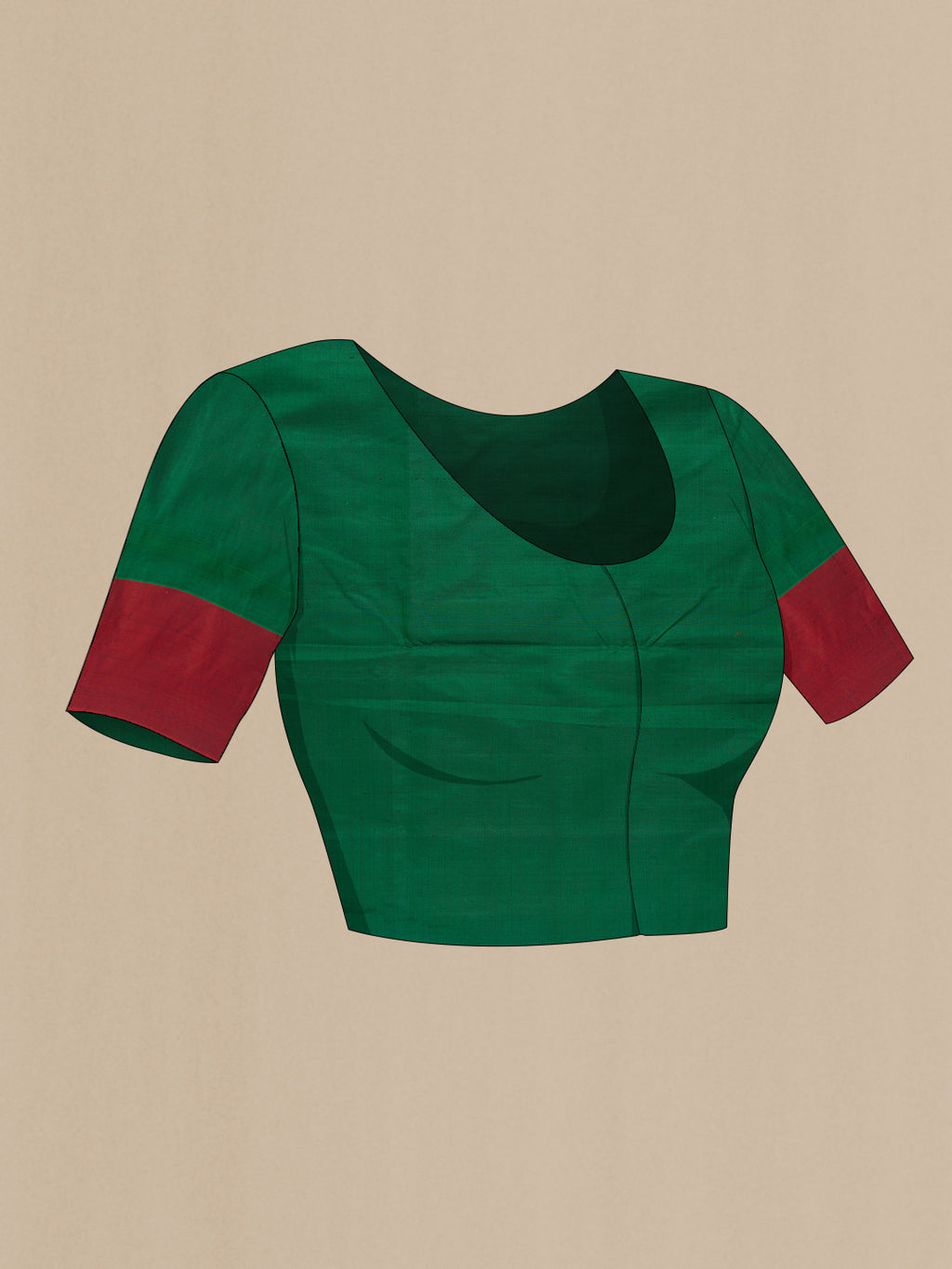 Close up image of the blouse of Bottle Green Paithani Silk Saree with Zari Butta on the body and Paithani Border. 