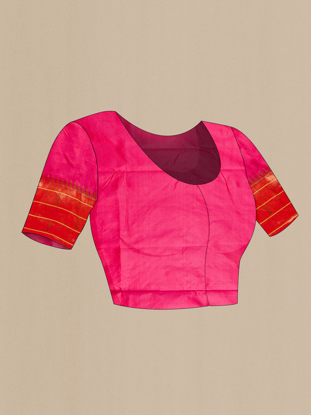Close up image of the blouse of Pink Dual Tone Paithani Silk Saree with Zari Butta on the body and Paithani Border. 