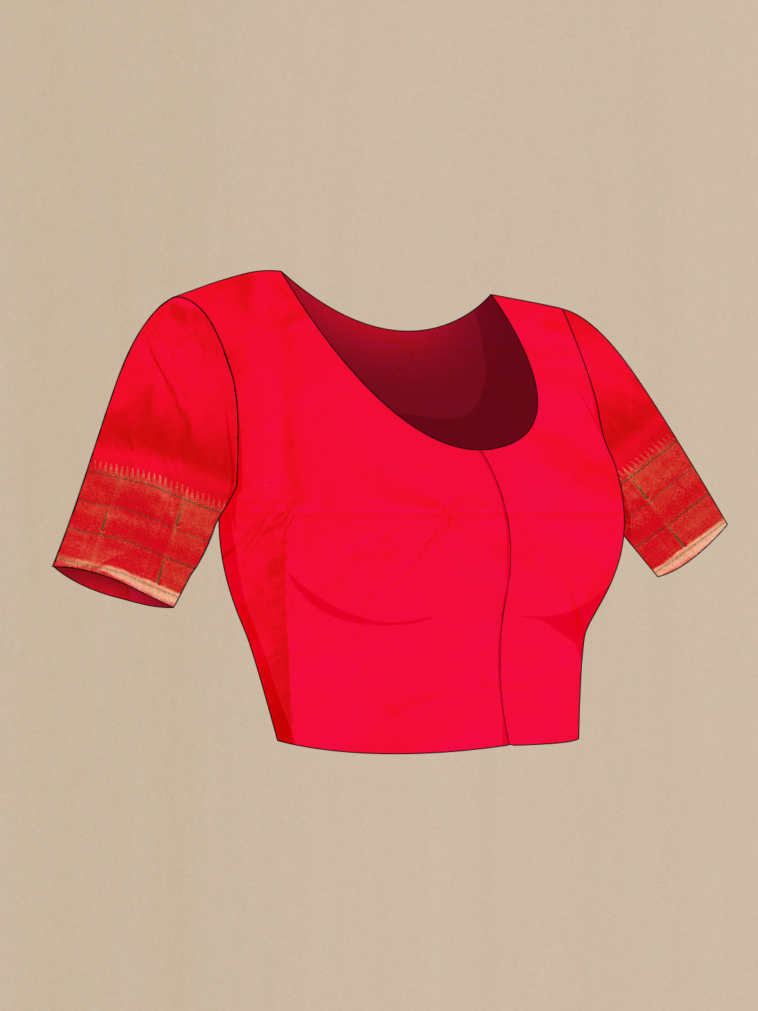 Close up image of the blouse of Red Dual Tone Paithani Silk Saree with Zari Butta on the body and Paithani Border. 