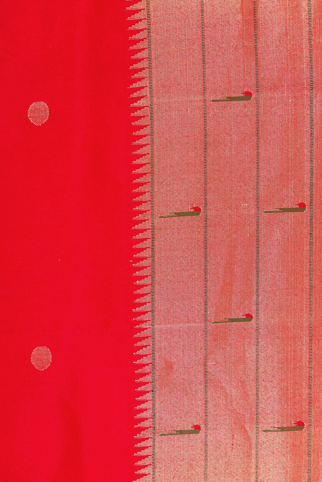Border image of Red Dual Tone Paithani Silk Saree with Zari Butta on the body and Paithani Border. 